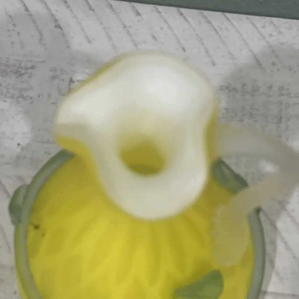 Fenton Burmese Yellow Cased Glass Diamond Pattern w/ Leaves – Damaged ‼️